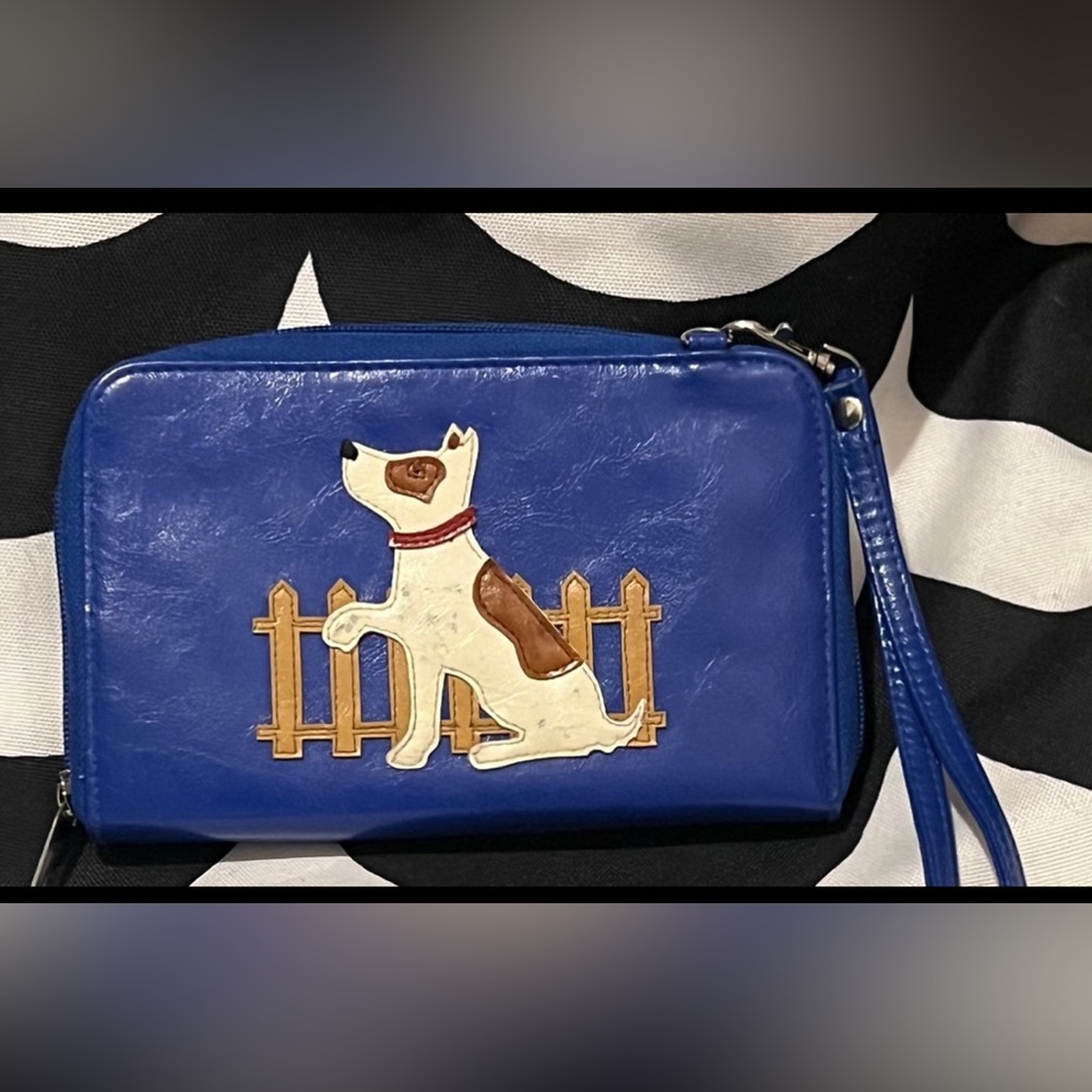 Blue leather wristlet wallet womens day gifts dog wallet zip around purse wallet